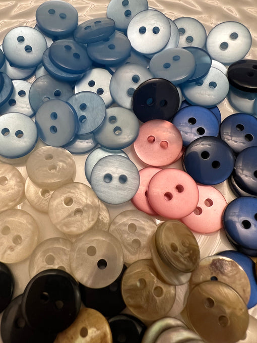 Colorful resin buttons specially dyed for Noyac Knits from LouLou Button