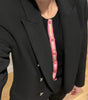 Black Kate cardigan with hot pink ribbon trim in merino wool
