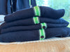 Stack of Navy Ribbon Cardigans with Ribbon Trim in imported cotton made in USA