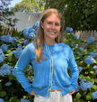 Allison Classic Cardigan in French Blue Cotton with Ribbon Trim