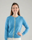 Allison Classic Cardigan in French Blue Cotton with Ribbon Trim