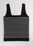 Noyac Knits navy square neck tank top with white stripes on a white background in machine washable ecoviscose