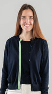 Julie Classic Cardigan in Navy Cotton with Ribbon Trim